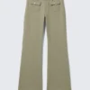 Twill-Hose mit niedriger Taille und Bootcut-Schnitt – Khaki-Grün