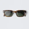Unisex-Sonnenbrille mit markantem rechteckigem Rahmen – Schildpatt – dunkle Gläser