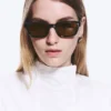 Unisex-Sonnenbrille mit markantem rechteckigem Rahmen – Schwarz – Braune Gläser Unisex-Sonnenbrille mit markantem rechteckigem Rahmen – Schwarz – Braune Gläser
