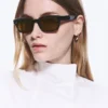 Unisex-Sonnenbrille mit markantem rechteckigem Rahmen – Schwarz – Braune Gläser Unisex-Sonnenbrille mit markantem rechteckigem Rahmen – Schwarz – Braune Gläser
