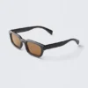 Unisex-Sonnenbrille mit markantem rechteckigem Rahmen – Schwarz – Braune Gläser Unisex-Sonnenbrille mit markantem rechteckigem Rahmen – Schwarz – Braune Gläser