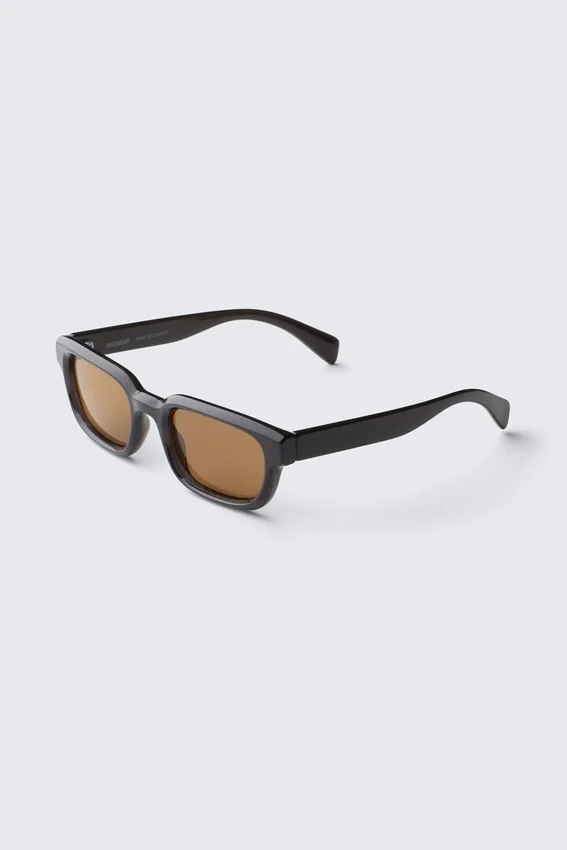 Unisex-Sonnenbrille mit markantem rechteckigem Rahmen – Schwarz – Braune Gläser Unisex-Sonnenbrille mit markantem rechteckigem Rahmen – Schwarz – Braune Gläser