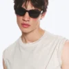 Unisex-Sonnenbrille mit markantem rechteckigem Rahmen – Schwarz – Schwarze Gläser Unisex-Sonnenbrille mit markantem rechteckigem Rahmen – Schwarz – Schwarze Gläser