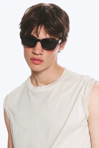 Unisex-Sonnenbrille mit markantem rechteckigem Rahmen – Schwarz – Schwarze Gläser