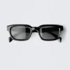 Unisex-Sonnenbrille mit markantem rechteckigem Rahmen – Schwarz – Schwarze Gläser Unisex-Sonnenbrille mit markantem rechteckigem Rahmen – Schwarz – Schwarze Gläser