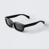Unisex-Sonnenbrille mit markantem rechteckigem Rahmen – Schwarz – Schwarze Gläser Unisex-Sonnenbrille mit markantem rechteckigem Rahmen – Schwarz – Schwarze Gläser