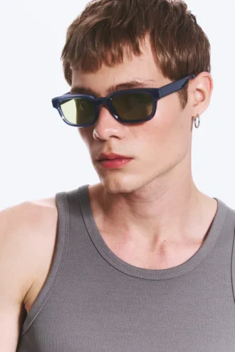 Unisex-Sonnenbrille mit markantem rechteckigem Rahmen – Staubiges Hellgrau