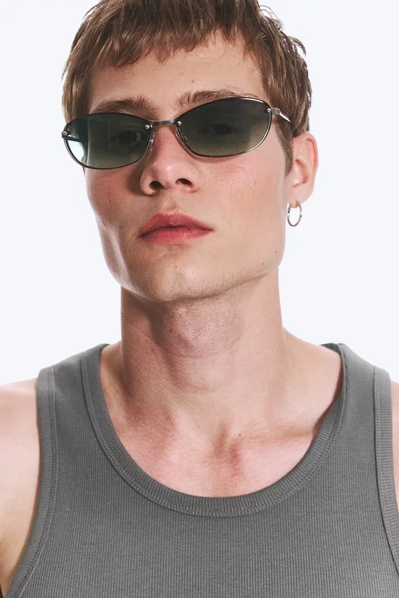 Unisex-Sonnenbrille mit ovalem Metallrahmen – Dunkelgrün Unisex-Sonnenbrille mit ovalem Metallrahmen – Dunkelgrün