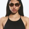 Unisex-Sonnenbrille mit ovalem Metallrahmen – Messing – braune Gläser Unisex-Sonnenbrille mit ovalem Metallrahmen – Messing – braune Gläser