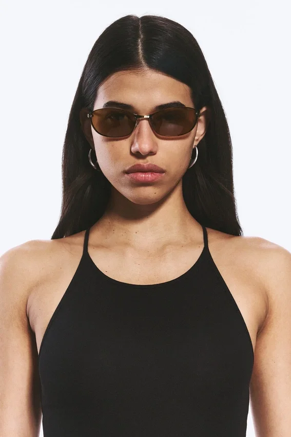 Unisex-Sonnenbrille mit ovalem Metallrahmen – Messing – braune Gläser Unisex-Sonnenbrille mit ovalem Metallrahmen – Messing – braune Gläser