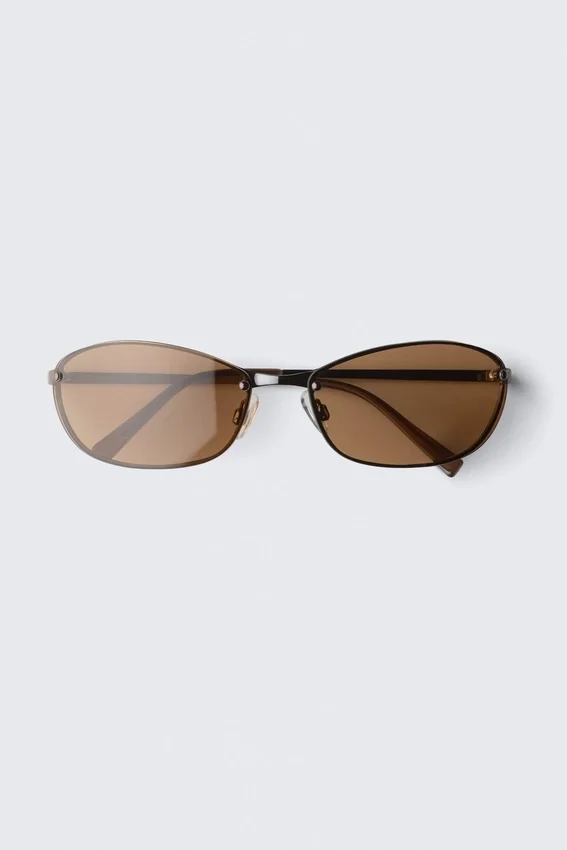 Unisex-Sonnenbrille mit ovalem Metallrahmen – Messing – braune Gläser Unisex-Sonnenbrille mit ovalem Metallrahmen – Messing – braune Gläser