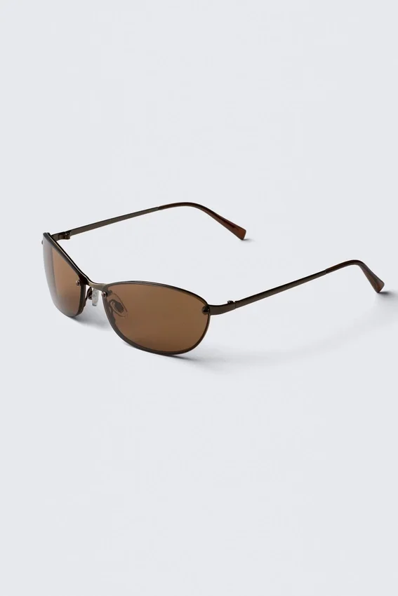 Unisex-Sonnenbrille mit ovalem Metallrahmen – Messing – braune Gläser Unisex-Sonnenbrille mit ovalem Metallrahmen – Messing – braune Gläser