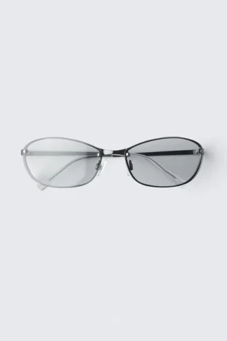 Unisex-Sonnenbrille mit ovalem Metallrahmen – Silber – Blaulichtfiltergläser