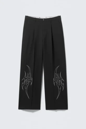 Uno Loose bestickte Anzughose – bestickt, schwarz