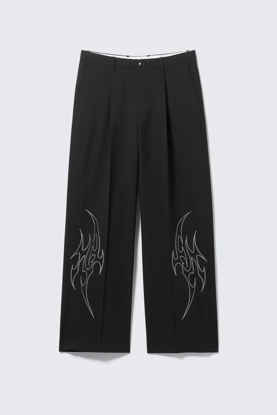 Uno Loose bestickte Anzughose – bestickt, schwarz Uno Loose bestickte Anzughose – bestickt, schwarz