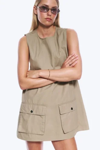 Utility-Minikleid aus Baumwoll-Canvas – Beige