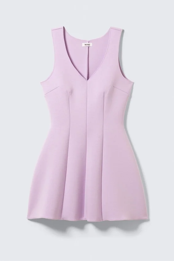 V-Ausschnitt-Fit-and-Flare-Scuba-Kleid – Flieder V-Ausschnitt-Fit-and-Flare-Scuba-Kleid – Flieder