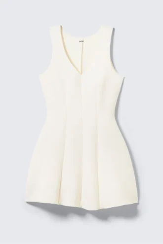 V-Ausschnitt-Fit-and-Flare-Scuba-Kleid – Weiß