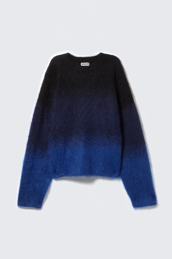 Verwaschener Pullover aus Mohairmischung – Schwarz/Blau verwaschen Verwaschener Pullover aus Mohairmischung – Schwarz/Blau verwaschen