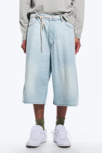 Void Mid Rise Loose Long Denim Shorts – Ghost Blue – Hellblau