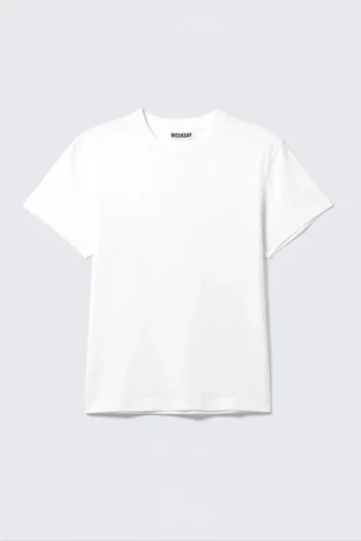 Vorgewaschenes Baumwoll-T-Shirt mit kurzen Ärmeln – Weiß Vorgewaschenes Baumwoll-T-Shirt mit kurzen Ärmeln – Weiß