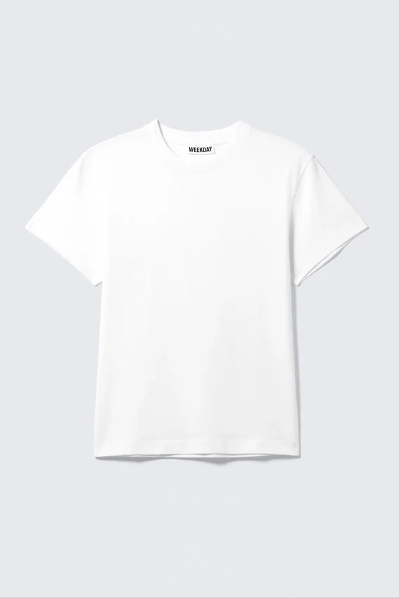 Vorgewaschenes Baumwoll-T-Shirt mit kurzen Ärmeln – Weiß Vorgewaschenes Baumwoll-T-Shirt mit kurzen Ärmeln – Weiß