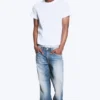 Vorgewaschenes Baumwoll-T-Shirt mit kurzen Ärmeln – Weiß Vorgewaschenes Baumwoll-T-Shirt mit kurzen Ärmeln – Weiß