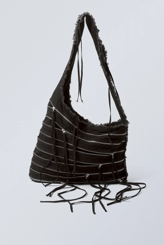 Washed Denim Multi Zip Tasche – Schwarz Washed Denim Multi Zip Tasche – Schwarz