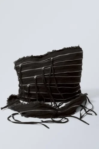 Washed Denim Multi Zip Tasche – Schwarz