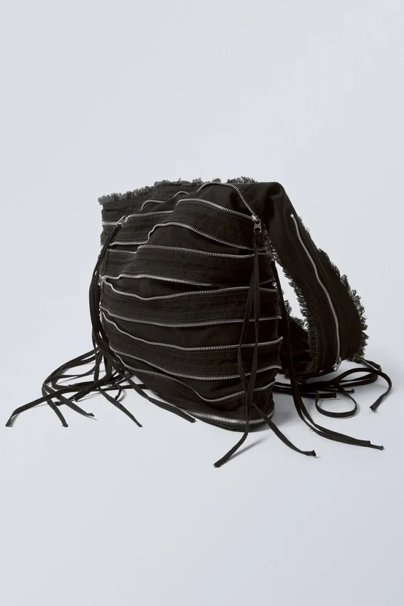 Washed Denim Multi Zip Tasche – Schwarz Washed Denim Multi Zip Tasche – Schwarz