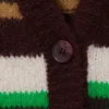 Weiche Strickjacke mit V-Ausschnitt – Streifen in Pflaume/Grün/Beige Weiche Strickjacke mit V-Ausschnitt – Streifen in Pflaume/Grün/Beige