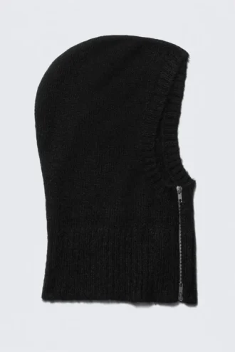 Weiche Strickkapuzenjacke mit Reißverschluss – Schwarz Weiche Strickkapuzenjacke mit Reißverschluss – Schwarz