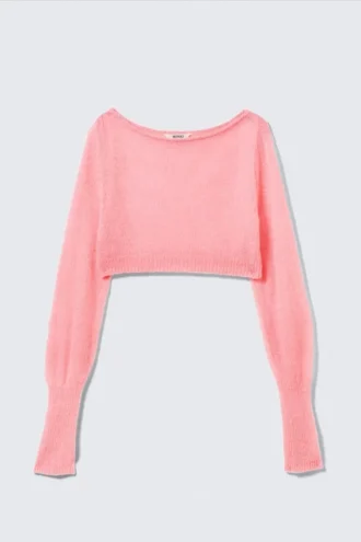 Weicher, kurz geschnittener Pyjama-Pullover – Rosa