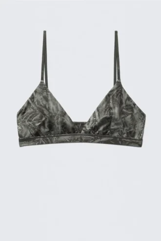 Weicher Triangel-BH mit V-Ausschnitt – Dunkelgrau – Crinkle-Print