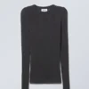 Weiches, transparentes Langarmshirt – Dunkelgrau