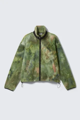 Weit geschnittene Fleecejacke mit Reißverschluss – Marbled Green