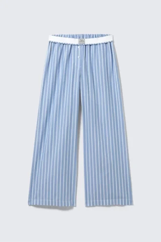 Weit geschnittene Hose aus Baumwolltwill – gestreift, blau