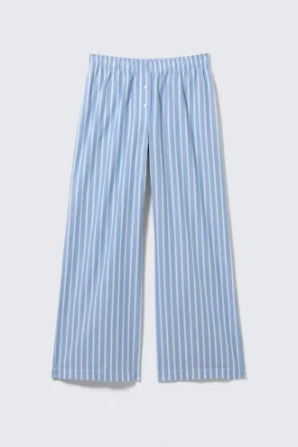 Weit geschnittene Hose aus Baumwolltwill – gestreift, blau