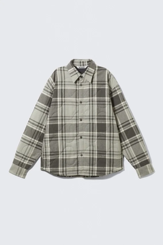 Weit geschnittene, wattierte Jacke – grau kariert Weit geschnittene, wattierte Jacke – grau kariert