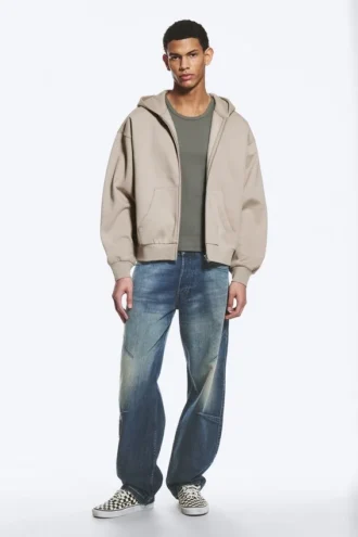 Weit geschnittener Kapuzenpullover mit Reißverschluss – Hellbeige Weit geschnittener Kapuzenpullover mit Reißverschluss – Hellbeige