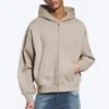 Weit geschnittener Kapuzenpullover mit Reißverschluss – Hellbeige Weit geschnittener Kapuzenpullover mit Reißverschluss – Hellbeige