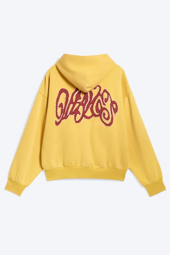 Weit geschnittener Kapuzenpullover mit Reißverschluss und Print – Gelb – Rote Welle Weit geschnittener Kapuzenpullover mit Reißverschluss und Print – Gelb – Rote Welle