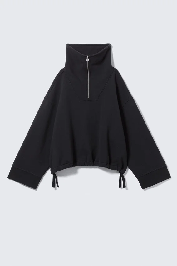 Weit geschnittenes Sweatshirt mit Trichterkragen – Dunkelgrau Weit geschnittenes Sweatshirt mit Trichterkragen – Dunkelgrau