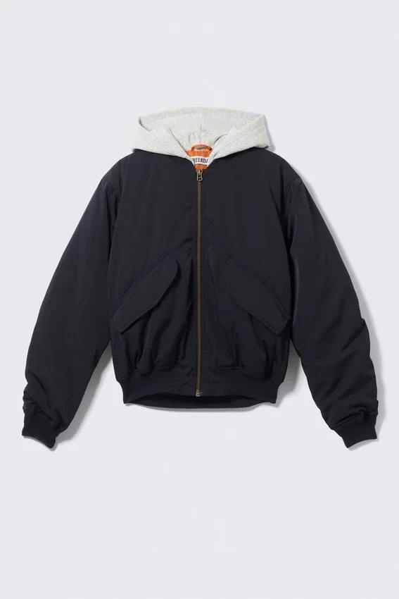 Weite Bomberjacke mit Kapuze – Dunkelblau Weite Bomberjacke mit Kapuze – Dunkelblau