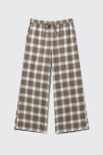 Weite Flanell-Pyjama-Hose – kariert, beige