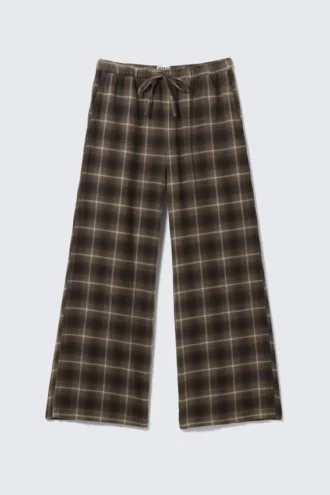 Weite Flanell-Pyjama-Hose – kariert, dunkelbraun