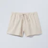 Weite, gewaschene Pull-On-Shorts – Hellbeige