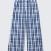 Weite Hose aus Baumwolltwill – Blaues Karomuster Weite Hose aus Baumwolltwill – Blaues Karomuster