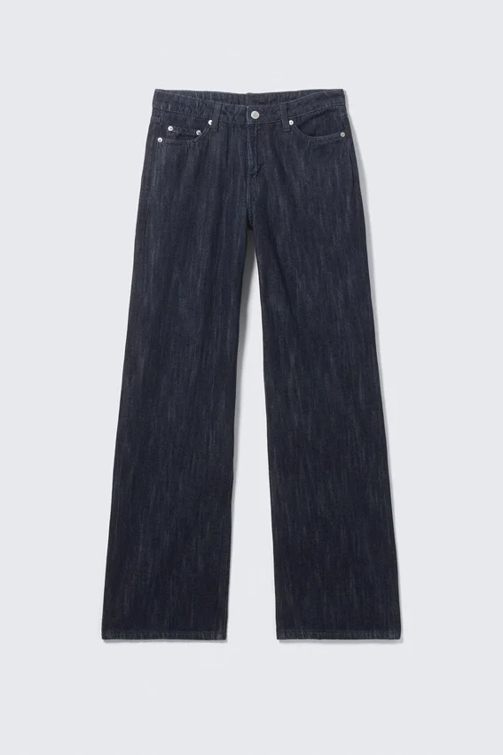 Weite Jeans mit mittlerer Leibhöhe und weitem Bein – Slub-Waschung – Dunkelblau Weite Jeans mit mittlerer Leibhöhe und weitem Bein – Slub-Waschung – Dunkelblau