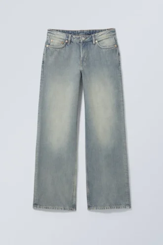 Weite, locker sitzende Low-Rise-Jeans – Stained Blue